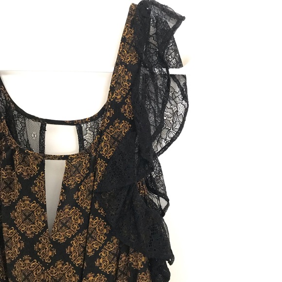 Anthropologie Black and Gold with Lace Back Dress - Picture 3 of 7